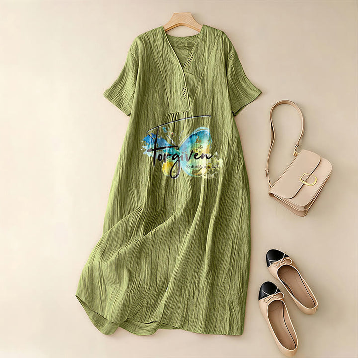 Christianartworkshop Robe midi à col en V avec papillon aquarelle et verset biblique, idéale pour une réunion à l'église. - image 1