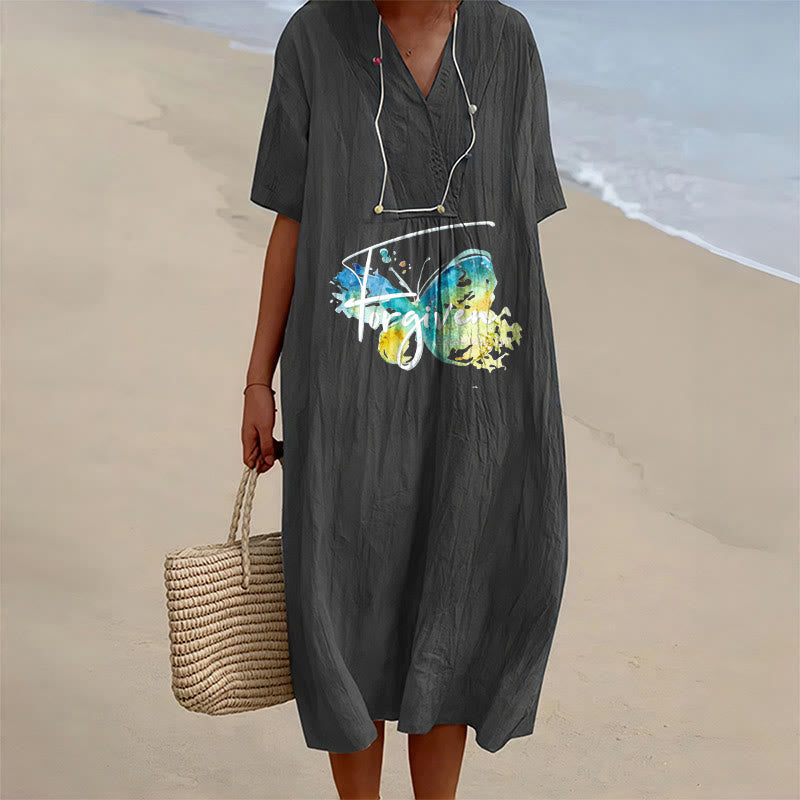 Christianartworkshop Robe midi à col en V avec papillon aquarelle et verset biblique, idéale pour une réunion à l'église. - Noir - 4XL - image 6