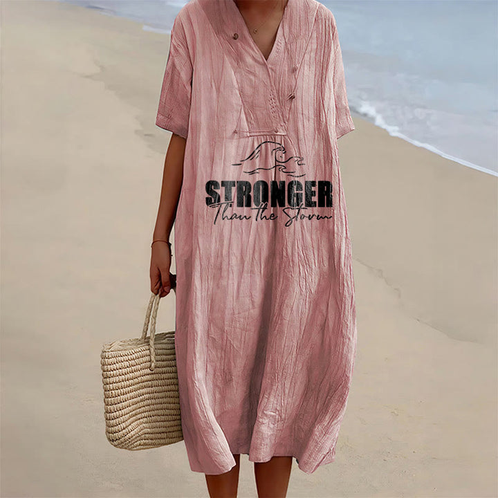 Christianartworkshop Robe midi à manches courtes et col en V à motif vague « Plus forte que la tempête » - Rose - 4XL - image 12