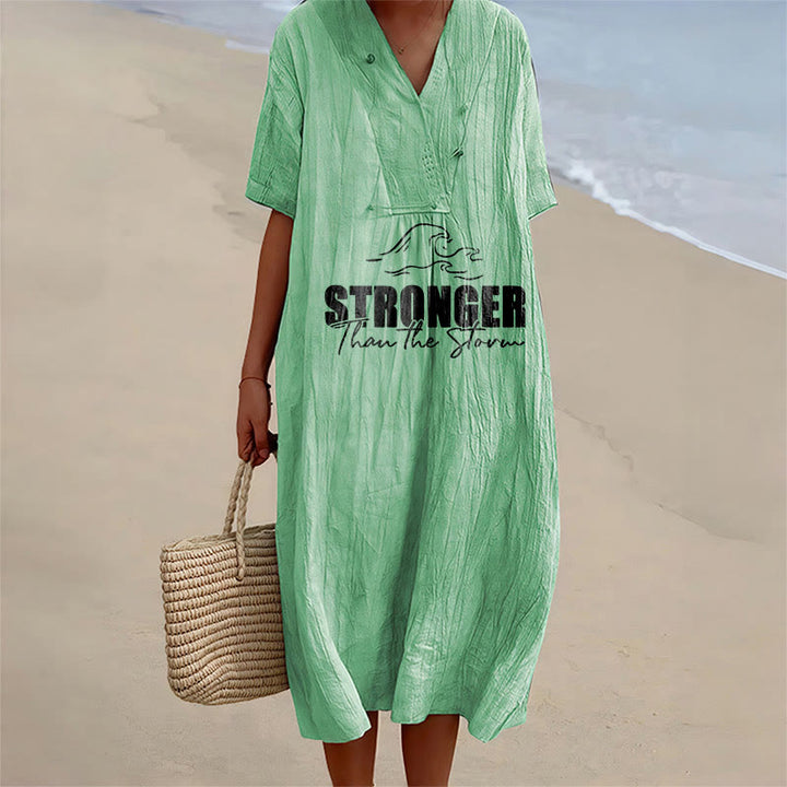 Christianartworkshop Robe midi à manches courtes et col en V à motif vague « Plus forte que la tempête » - Vert - 4XL - image 15