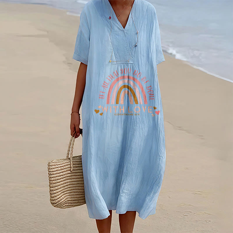Christianartworkshop Robe midi décontractée à col en V avec slogan « Love » et verset biblique « Love ». - Bleu - 4XL - image 3