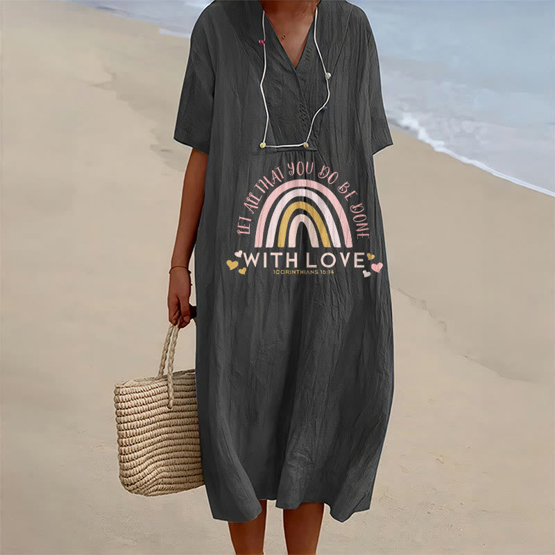 Christianartworkshop Robe midi décontractée à col en V avec slogan « Love » et verset biblique « Love ». - Noir - 4XL - image 12