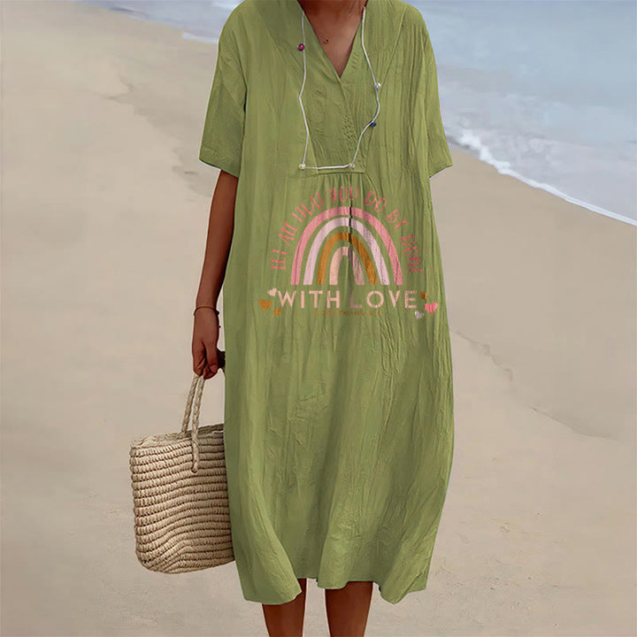 Christianartworkshop Robe midi décontractée à col en V avec slogan « Love » et verset biblique « Love ». - Vert olive - 4XL - image 6