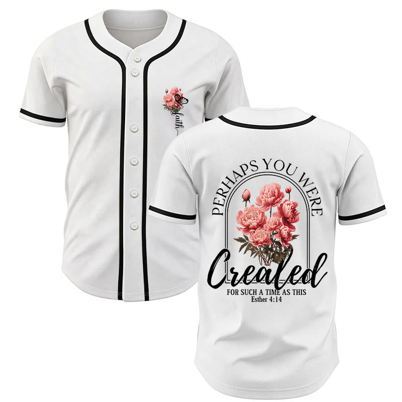 Christianartworkshop « Peut-être avez-vous été créés pour un temps comme celui-ci » Esther 4:14 Maillot de baseball boutonné à imprimé pivoine et foi - Blanc - 5XL - image 0