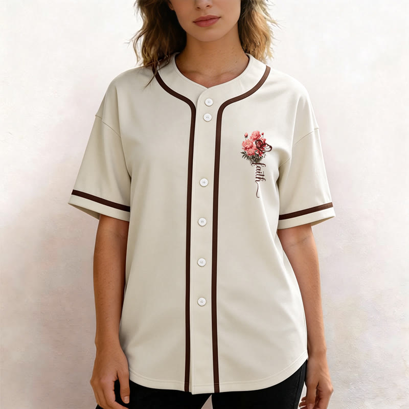 Christianartworkshop « Peut-être avez-vous été créés pour un temps comme celui-ci » Esther 4:14 Maillot de baseball boutonné à imprimé pivoine et foi - image 16