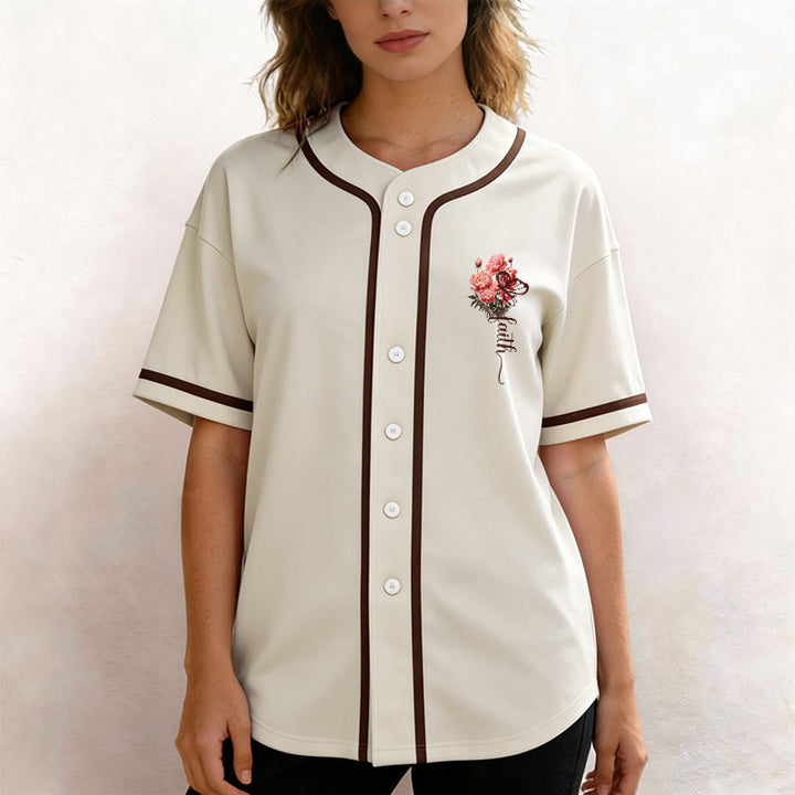 Christianartworkshop « Peut-être avez-vous été créés pour un temps comme celui-ci » Esther 4:14 Maillot de baseball boutonné à imprimé pivoine et foi - image 16