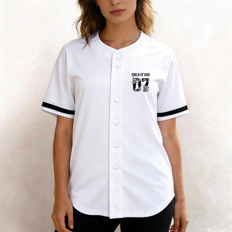 Maillot de baseball boutonné numéro 07 à motif floral « Enfant de Dieu » de Christianartworkshop - image 9