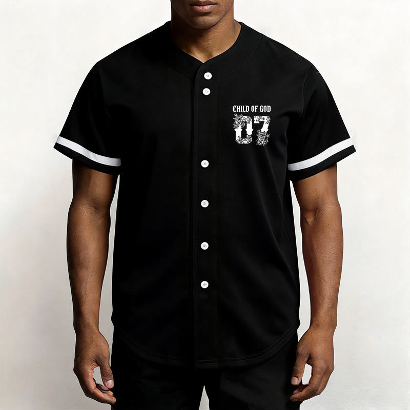 Christianartworkshop Maillot de baseball boutonné numéro 07 à motif floral « Enfant de Dieu » - image 1