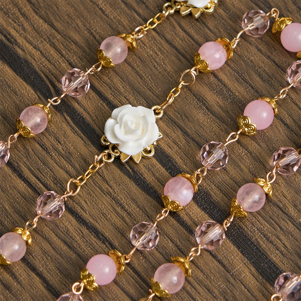 Christianartworkshop Chapelet Notre-Dame de Guadalupe en cristal rose et rose blanche - image 6