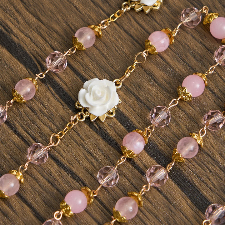 Christianartworkshop Chapelet Notre-Dame de Guadalupe en cristal rose et rose blanche - image 6