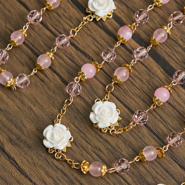 Christianartworkshop Chapelet Notre-Dame de Guadalupe en cristal rose et rose blanche - image 7
