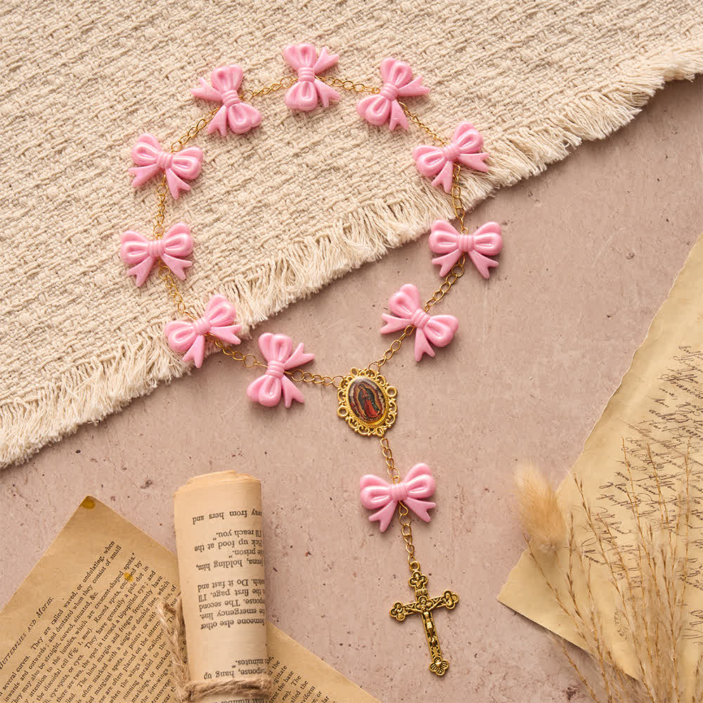 Christianartworkshop Chapelet à nœud rose Notre-Dame de Guadalupe : Portez ses douces bénédictions - Notre-Dame et le Crucifix - image 0