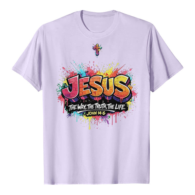 Christianartworkshop T-shirt premium à manches courtes « Jésus le chemin, la vérité, la vie » Jean 14:6, motif graffiti et croix. - Violet - 2XL - image 4