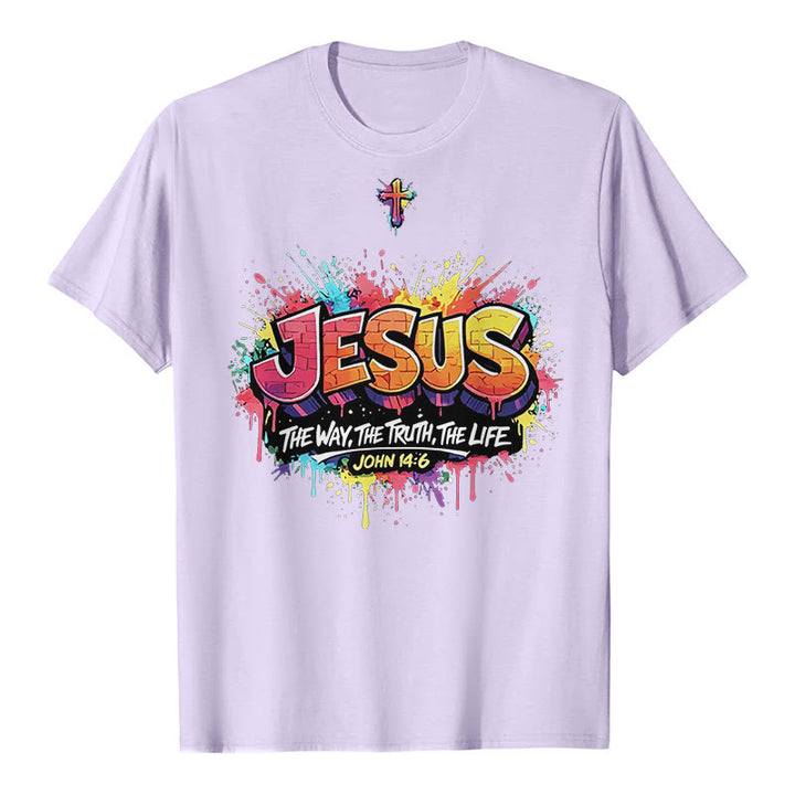 Christianartworkshop T-shirt premium à manches courtes « Jésus le chemin, la vérité, la vie » Jean 14:6, motif graffiti et croix. - Violet - 2XL - image 4