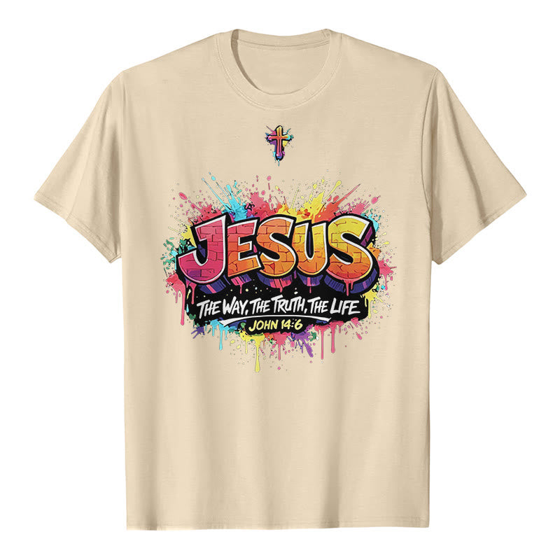 Christianartworkshop T-shirt premium à manches courtes « Jésus le chemin, la vérité, la vie » Jean 14:6, motif graffiti et croix. - Beige - 2XL - image 8
