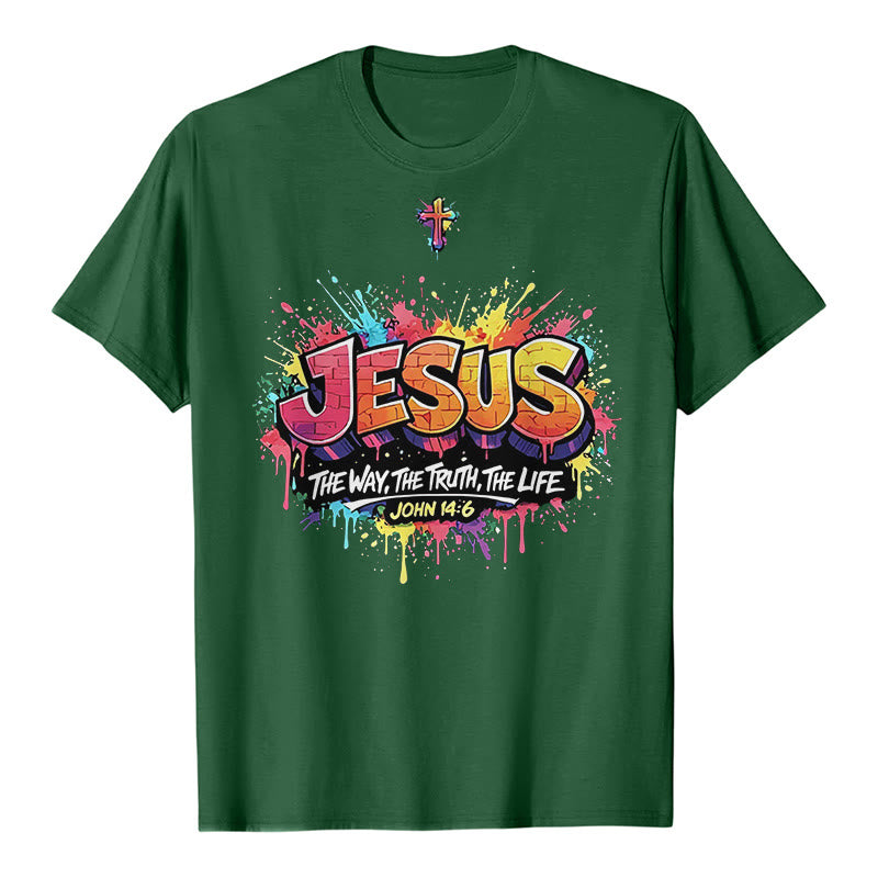 Christianartworkshop T-shirt premium à manches courtes « Jésus le chemin, la vérité, la vie » Jean 14:6, motif graffiti et croix. - Vert foncé - 2XL - image 6