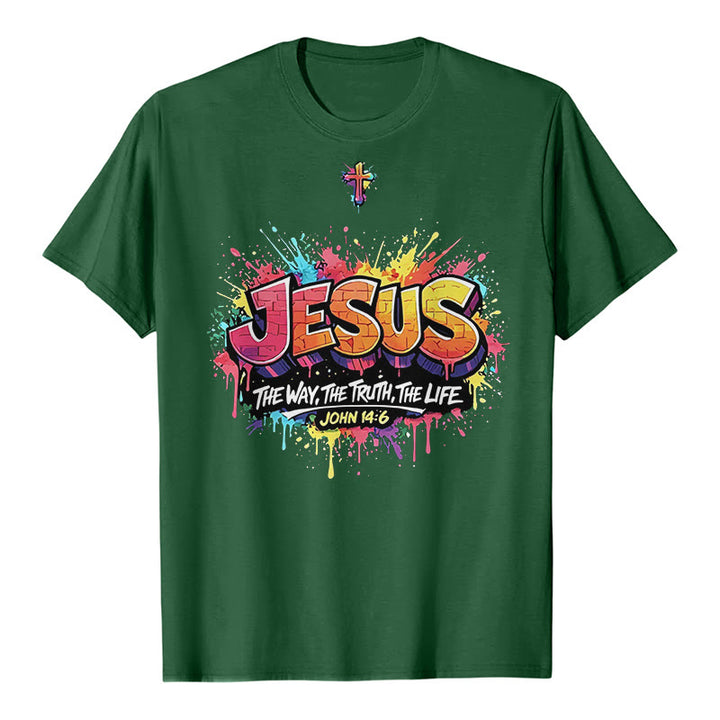 Christianartworkshop T-shirt premium à manches courtes « Jésus le chemin, la vérité, la vie » Jean 14:6, motif graffiti et croix. - Vert foncé - 2XL - image 6