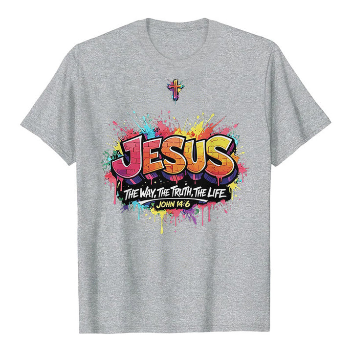 Christianartworkshop T-shirt premium à manches courtes « Jésus le chemin, la vérité, la vie » Jean 14:6, motif graffiti et croix. - Gris - 2XL - image 1
