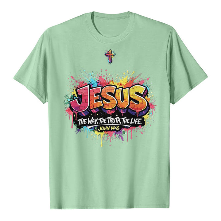 Christianartworkshop T-shirt premium à manches courtes « Jésus le chemin, la vérité, la vie » Jean 14:6, motif graffiti et croix. - Vert clair - 2XL - image 5