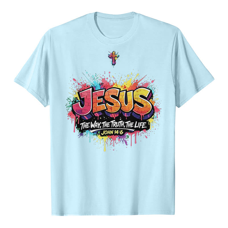 Christianartworkshop T-shirt premium à manches courtes « Jésus le chemin, la vérité, la vie » Jean 14:6, motif graffiti et croix. - Bleu - 2XL - image 7