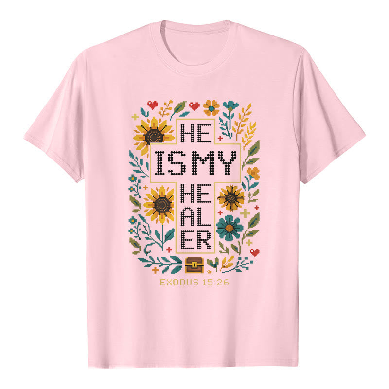 Christianartworkshop T-shirt premium à manches courtes avec motif floral inspiré de l'Exode 15:26 - Rose - 2XL - image 3