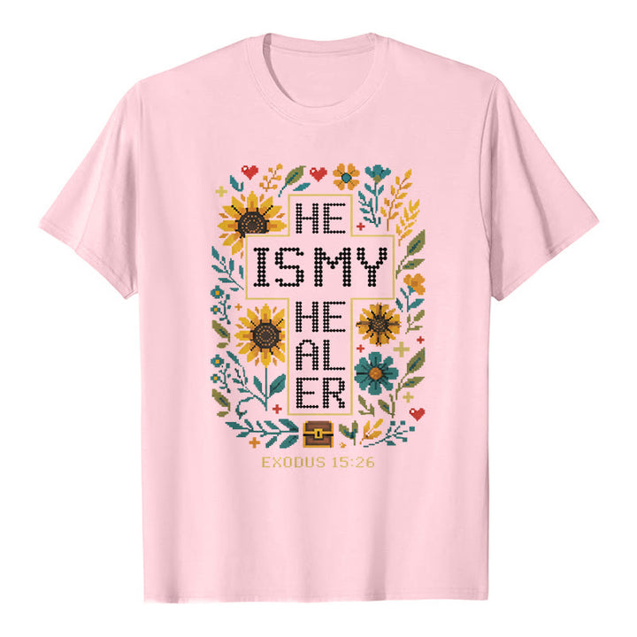 Christianartworkshop T-shirt premium à manches courtes avec motif floral inspiré de l'Exode 15:26 - Rose - 2XL - image 3