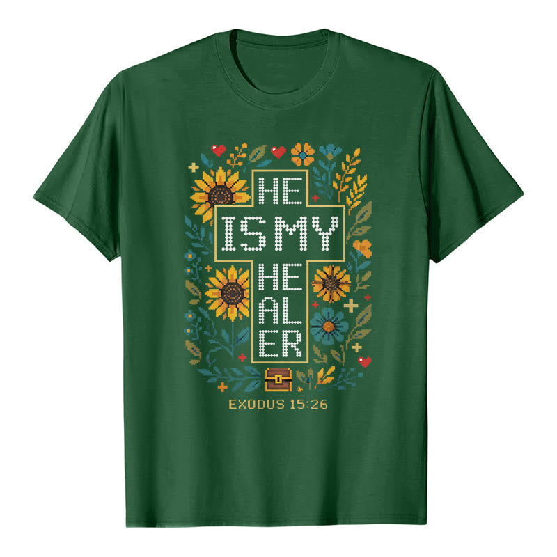 Christianartworkshop T-shirt premium à manches courtes avec motif floral inspiré de l'Exode 15:26 - Vert foncé - 2XL - image 6