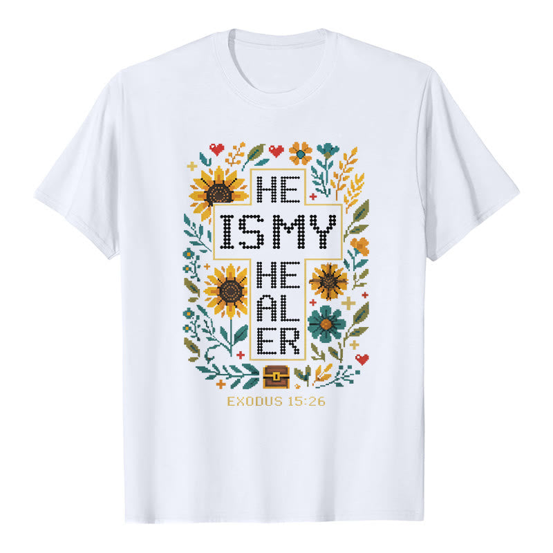 Christianartworkshop T-shirt premium à manches courtes avec motif floral inspiré de l'Exode 15:26 - Blanc - 2XL - image 2