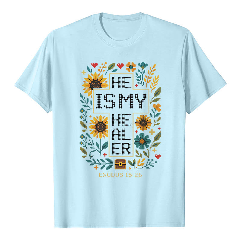 Christianartworkshop T-shirt premium à manches courtes avec motif floral inspiré de l'Exode 15:26 - Bleu - 2XL - image 7