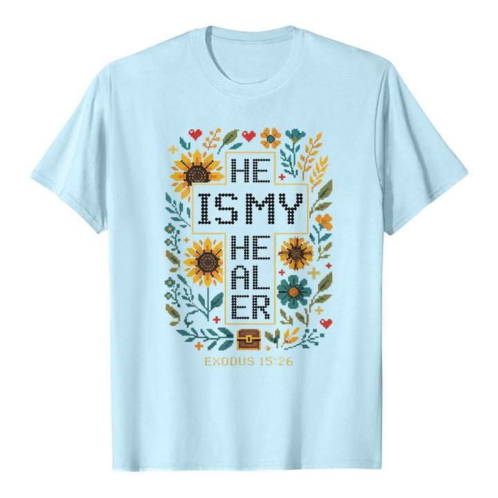 Christianartworkshop T-shirt premium à manches courtes avec motif floral inspiré de l'Exode 15:26 - Bleu - 2XL - image 7