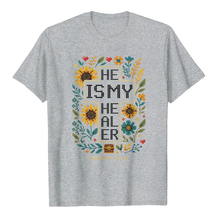 Christianartworkshop T-shirt premium à manches courtes avec motif floral inspiré de l'Exode 15:26 - Gris - 2XL - image 0