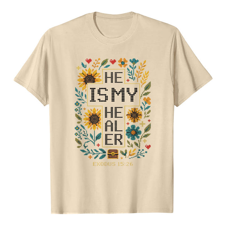 Christianartworkshop T-shirt premium à manches courtes avec motif floral inspiré de l'Exode 15:26 - Beige - 2XL - image 8