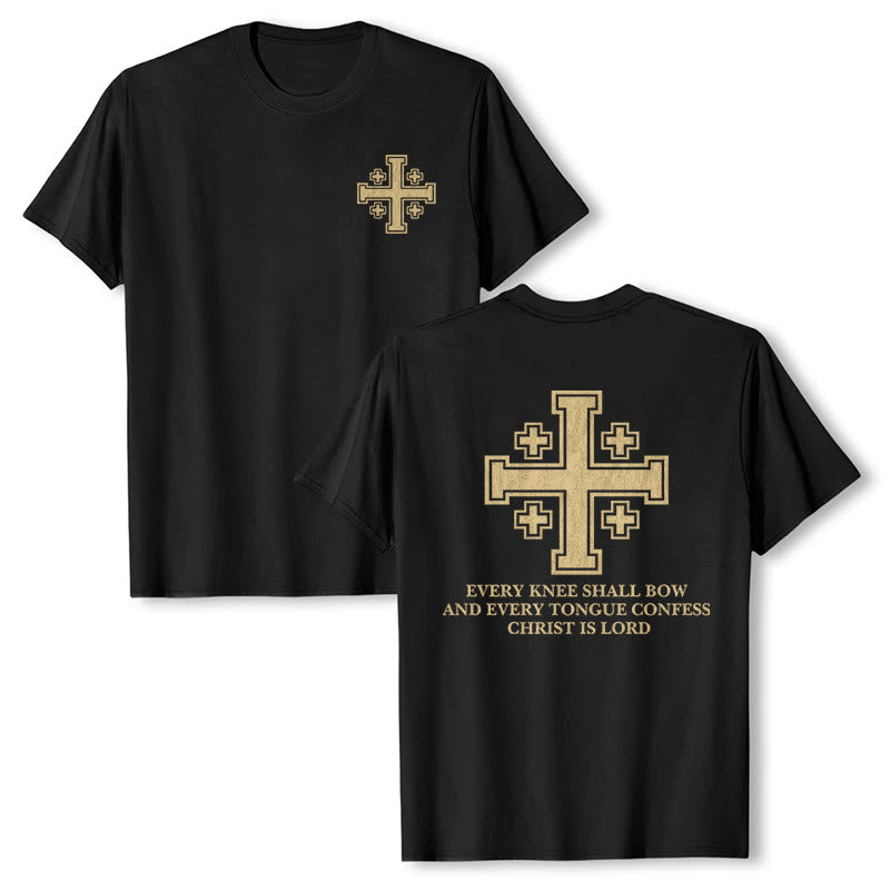 Christianartworkshop T-shirt premium à manches courtes avec croix de Jérusalem vintage vieillie et inscription biblique recto-verso - Noir - 2XL - image 0