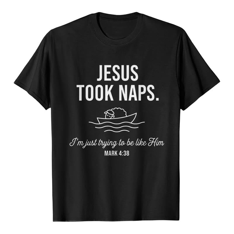 Christianartworkshop T-shirt premium à manches courtes avec citation humoristique sur la foi, agneau endormi sur un bateau et graphisme minimaliste - Noir - 2XL - image 1