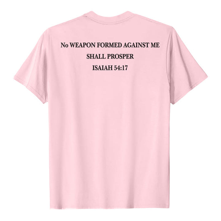 Christianartworkshop Aucune arme forgée contre moi ne prospérera. Ésaïe 54:17. T-shirt premium à manches courtes avec croix au recto et verset biblique au verso. - image 11