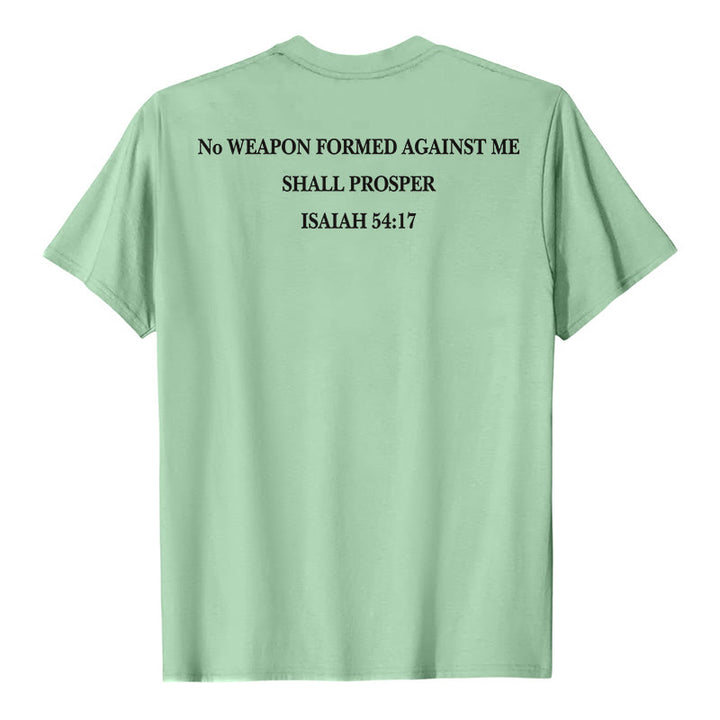 Christianartworkshop Aucune arme forgée contre moi ne prospérera. Ésaïe 54:17. T-shirt premium à manches courtes avec croix au recto et verset biblique au verso. - image 17