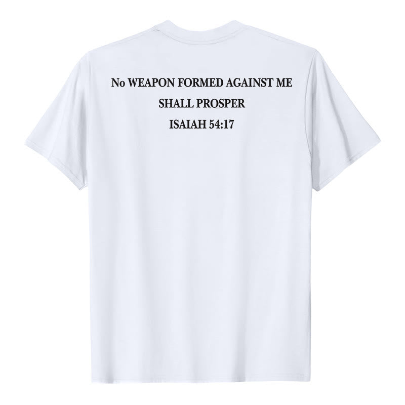 Christianartworkshop Aucune arme forgée contre moi ne prospérera. Ésaïe 54:17. T-shirt premium à manches courtes avec croix au recto et verset biblique au verso. - image 8