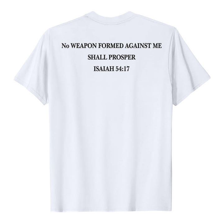 Christianartworkshop Aucune arme forgée contre moi ne prospérera. Ésaïe 54:17. T-shirt premium à manches courtes avec croix au recto et verset biblique au verso. - image 8