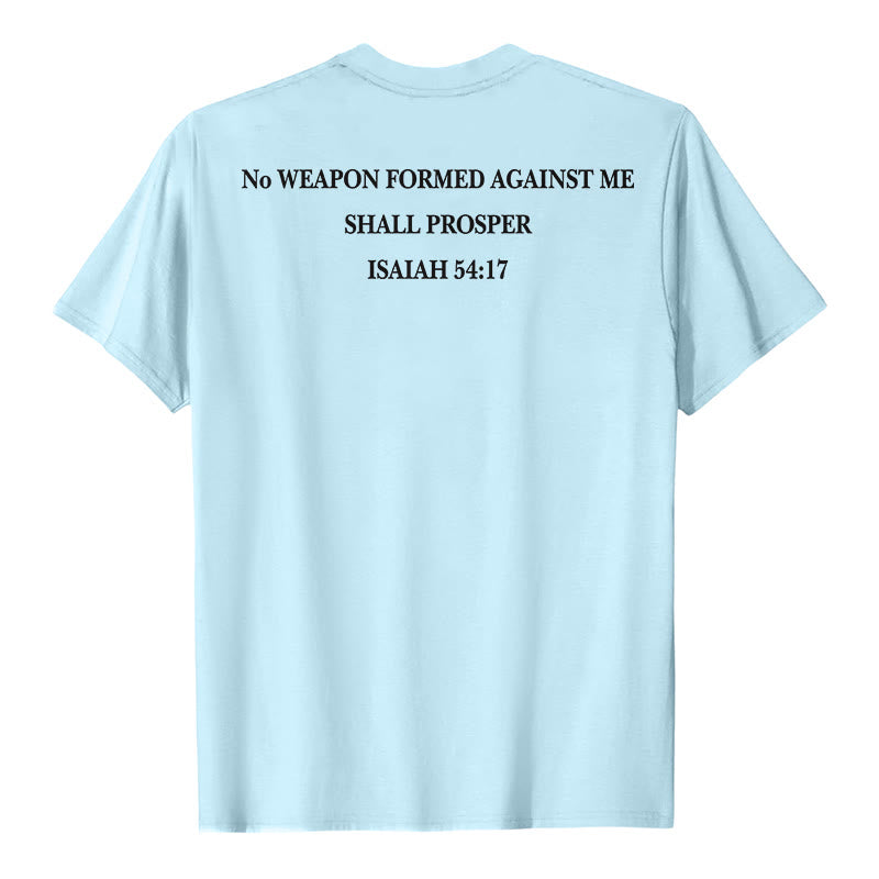 Christianartworkshop Aucune arme forgée contre moi ne prospérera. Ésaïe 54:17. T-shirt premium à manches courtes avec croix au recto et verset biblique au verso. - image 23