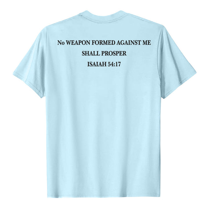 Christianartworkshop Aucune arme forgée contre moi ne prospérera. Ésaïe 54:17. T-shirt premium à manches courtes avec croix au recto et verset biblique au verso. - image 23