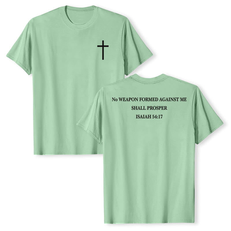 Christianartworkshop Aucune arme forgée contre moi ne prospérera. Ésaïe 54:17. T-shirt premium à manches courtes avec croix au recto et verset biblique au verso. - Vert clair - 2XL - image 15