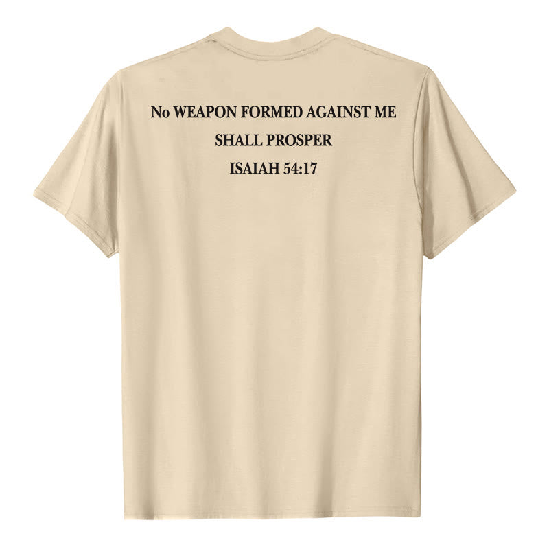 Christianartworkshop Aucune arme forgée contre moi ne prospérera. Ésaïe 54:17. T-shirt premium à manches courtes avec croix au recto et verset biblique au verso. - image 26
