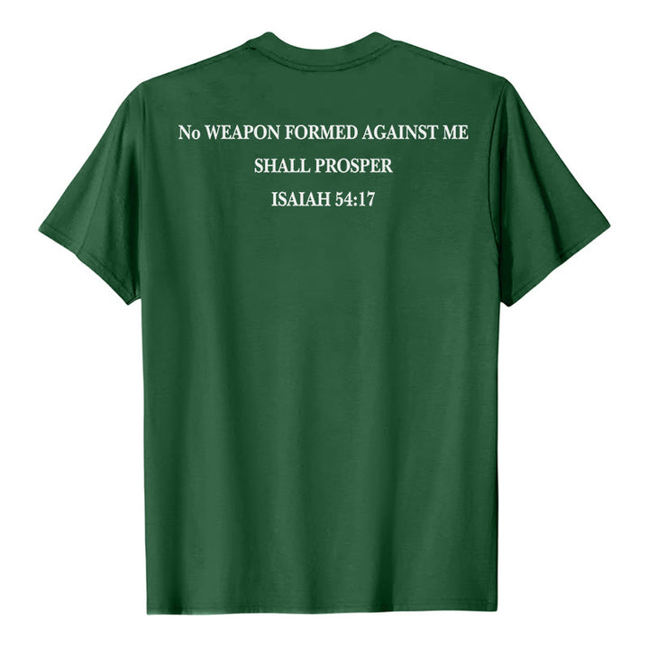 Christianartworkshop Aucune arme forgée contre moi ne prospérera. Ésaïe 54:17. T-shirt premium à manches courtes avec croix au recto et verset biblique au verso. - image 20