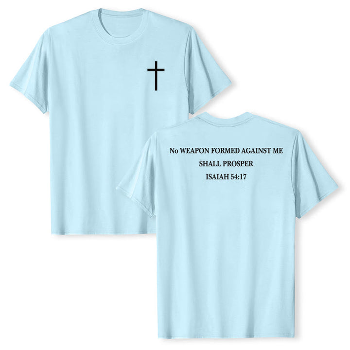 Christianartworkshop Aucune arme forgée contre moi ne prospérera. Ésaïe 54:17. T-shirt premium à manches courtes avec croix au recto et verset biblique au verso. - Bleu - 2XL - image 21