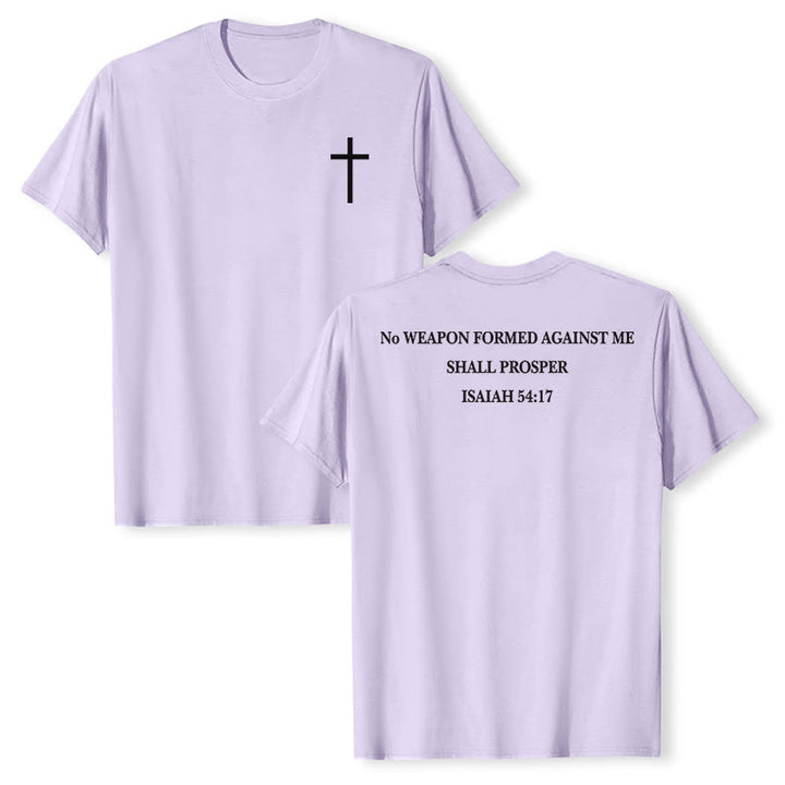 Christianartworkshop Aucune arme forgée contre moi ne prospérera. Ésaïe 54:17. T-shirt premium à manches courtes avec croix au recto et verset biblique au verso. - Violet - 2XL - image 12