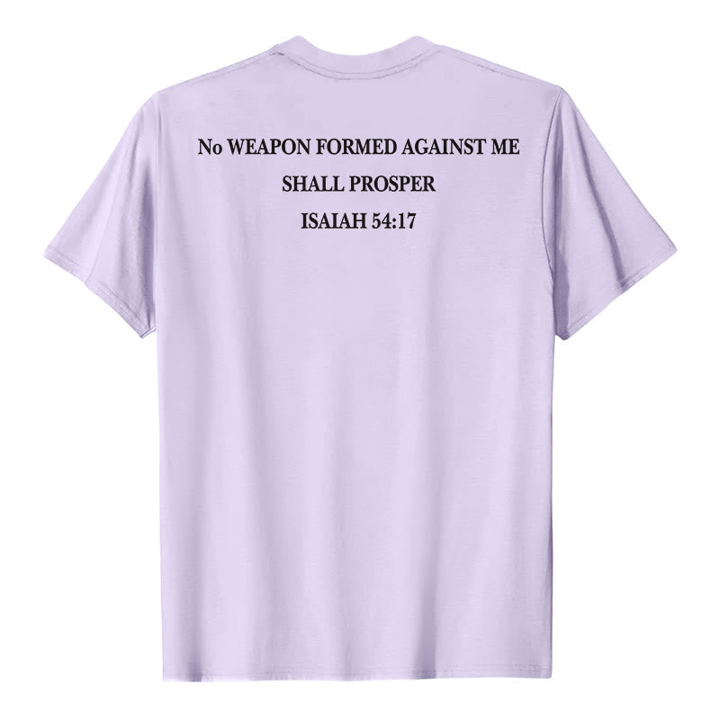 Christianartworkshop Aucune arme forgée contre moi ne prospérera. Ésaïe 54:17. T-shirt premium à manches courtes avec croix au recto et verset biblique au verso. - image 14