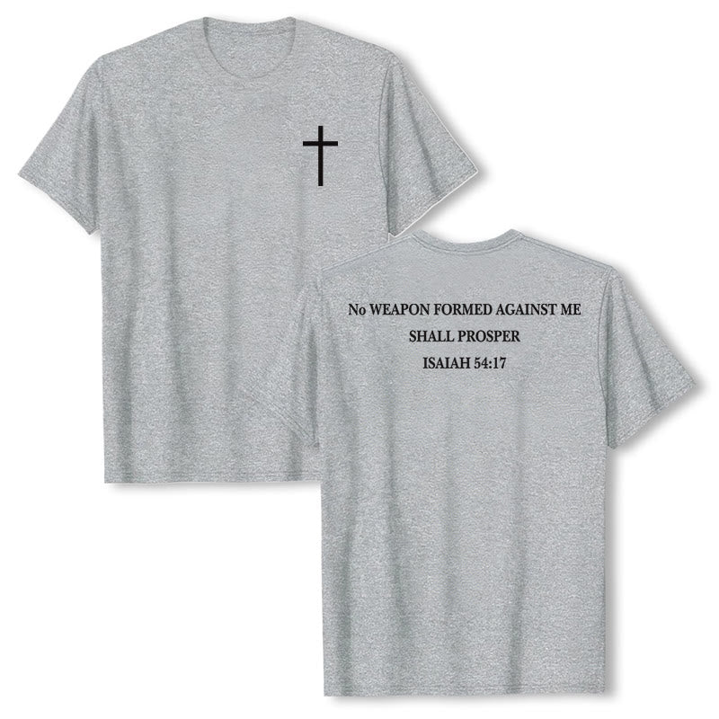 Christianartworkshop Aucune arme forgée contre moi ne prospérera. Ésaïe 54:17. T-shirt premium à manches courtes avec croix au recto et verset biblique au verso. - Gris - 2XL - image 3