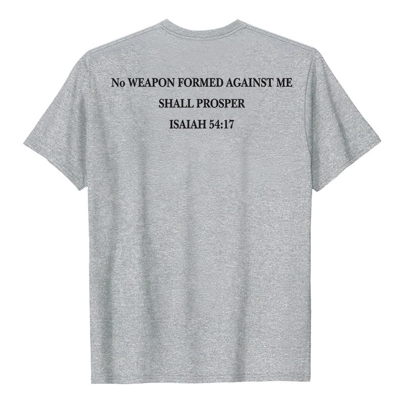 Christianartworkshop Aucune arme forgée contre moi ne prospérera. Ésaïe 54:17. T-shirt premium à manches courtes avec croix au recto et verset biblique au verso. - image 5