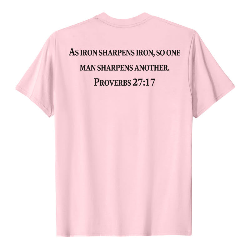 Christianartworkshop T-shirt premium à manches courtes avec inscription « Le fer aiguise le fer » (Proverbes 27:17), imprimé croisé sur la poitrine et dans le dos. - image 11