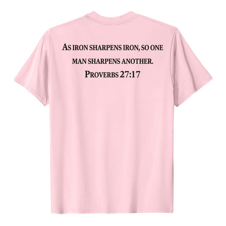 Christianartworkshop T-shirt premium à manches courtes avec inscription « Le fer aiguise le fer » (Proverbes 27:17), imprimé croisé sur la poitrine et dans le dos. - image 11